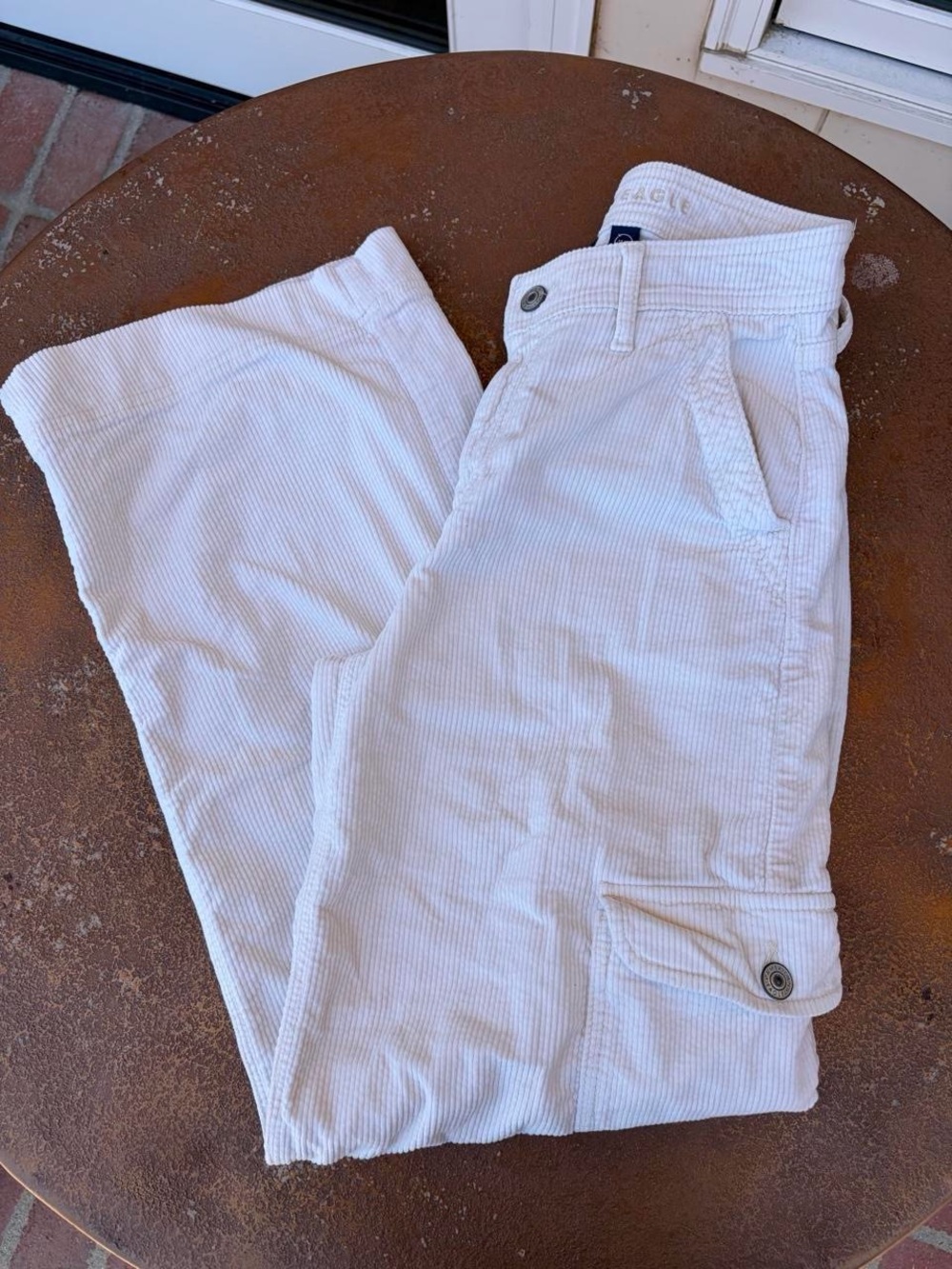 American eagle White wide leg high rise corduroy cargo pants sz 2 #streetwear - Picture 6 of 8